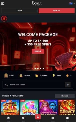 Cobra Casino Home Page Mobile