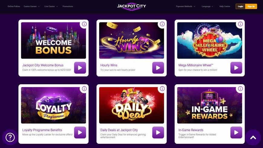 JackpotCity bonuses
