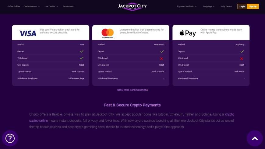 Jackpot City Casino Payments