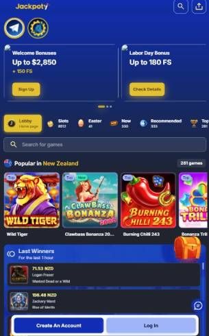 Jackpoty Casino Home Page Mobile