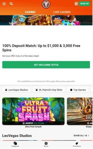LeoVegas Casino Home Page Mobile