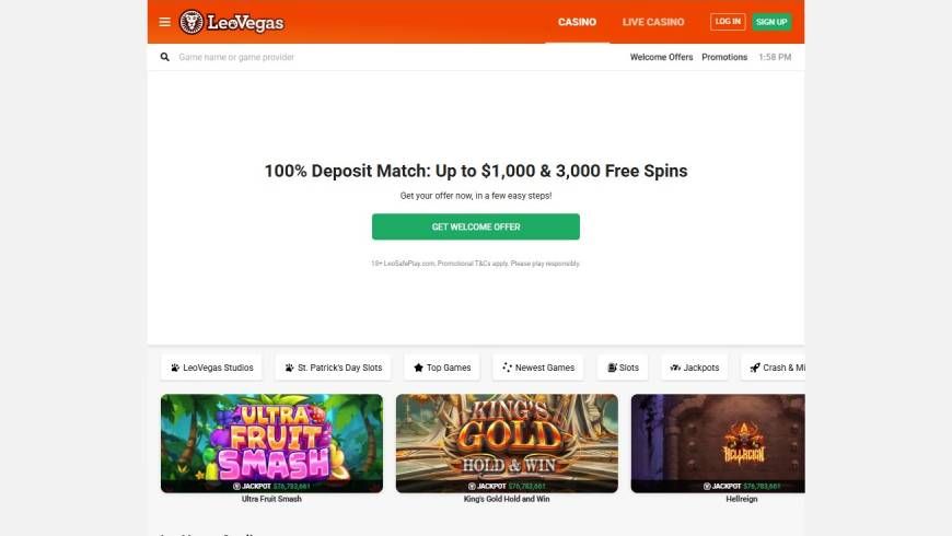 LeoVegas Casino Home Page