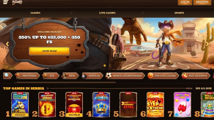 Lizaro casino home page