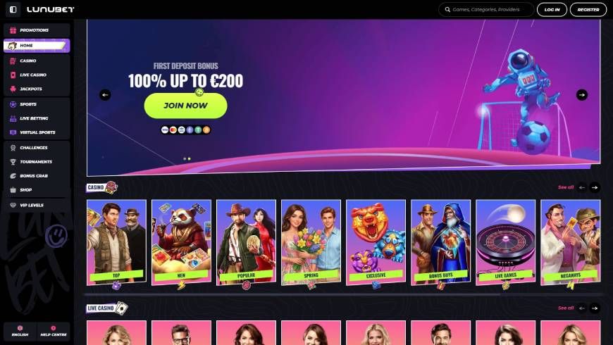 Lunubet Casino Home Page