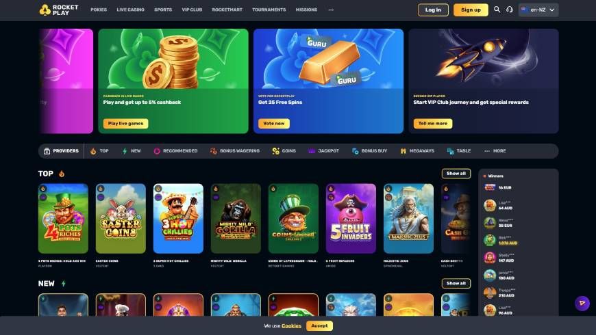 RocketPlay Casino Home Page