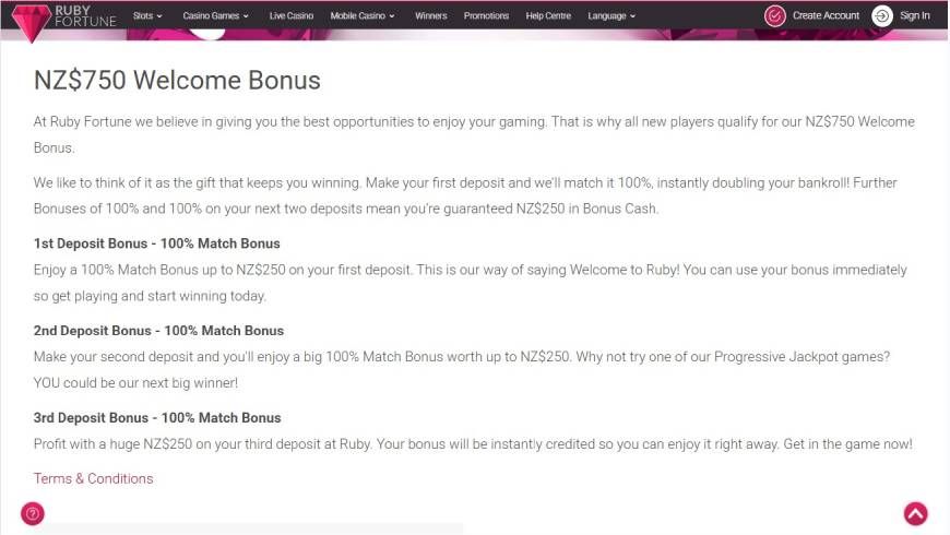 Ruby Fortune Casino Bonuses