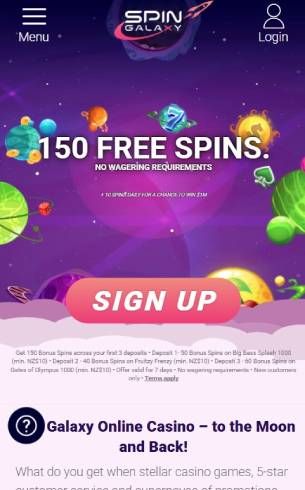 Spin Galaxy Casino Home Page Mobile
