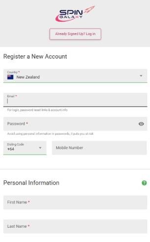 Spin Galaxy Casino Register Mobile