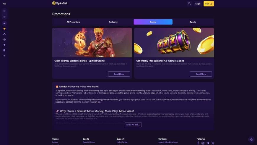 SpinBet Casino Bonuses