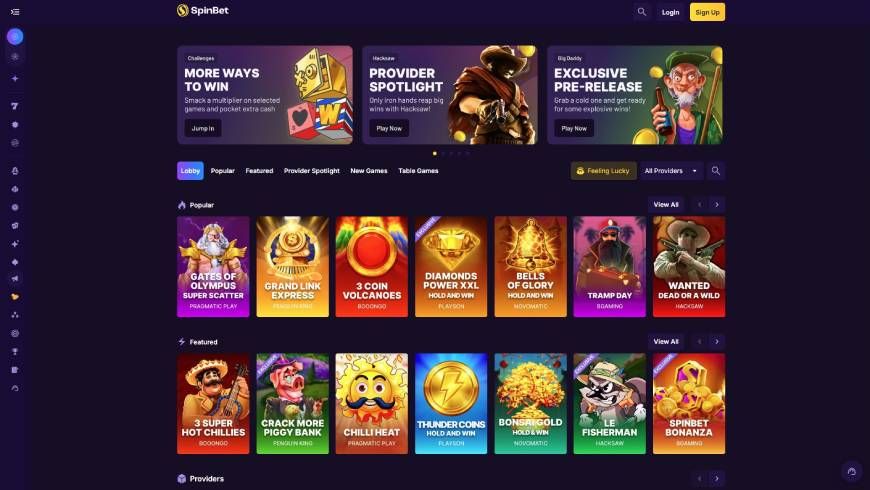 SpinBet Casino Home Page