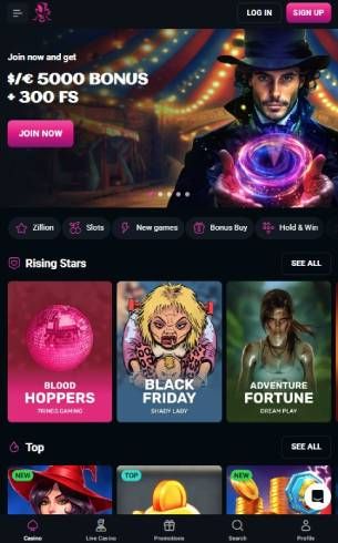 SpinsUp Casino Home Page Mobile