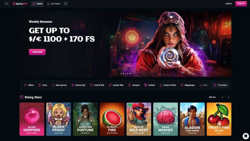SpinsUp Casino Home Page