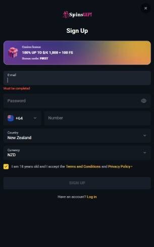 SpinsUp Casino Register Mobile