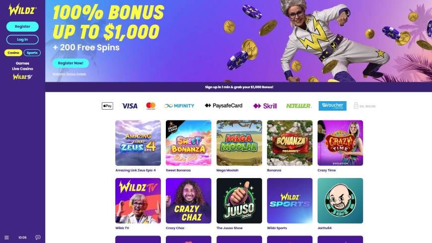 Wildz Casino Home Page