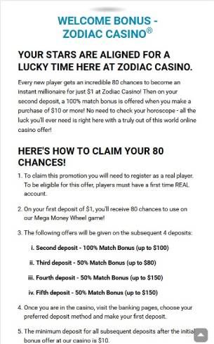 Zodiac Casino Bonuses Mobile