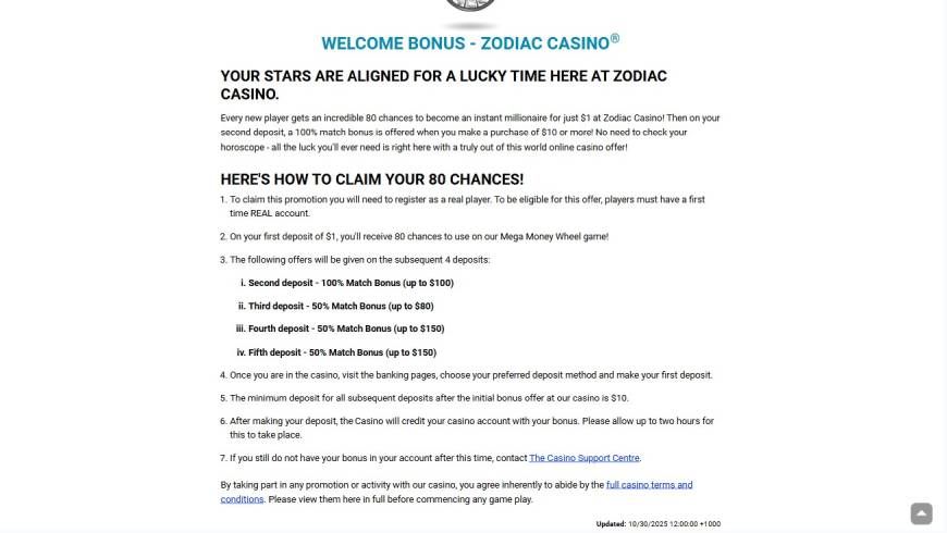 Zodiac Casino Bonuses